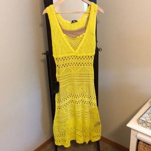 Bright yellow Bebe crochet midi dress w/liner